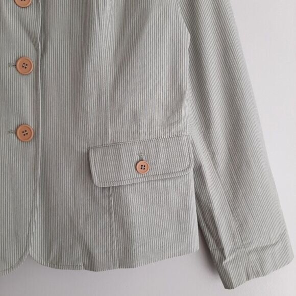 JEANNE PIERRE Textured Stripe Pastel Green Button Front Blazer Jacket Sz L - Picture 6 of 14